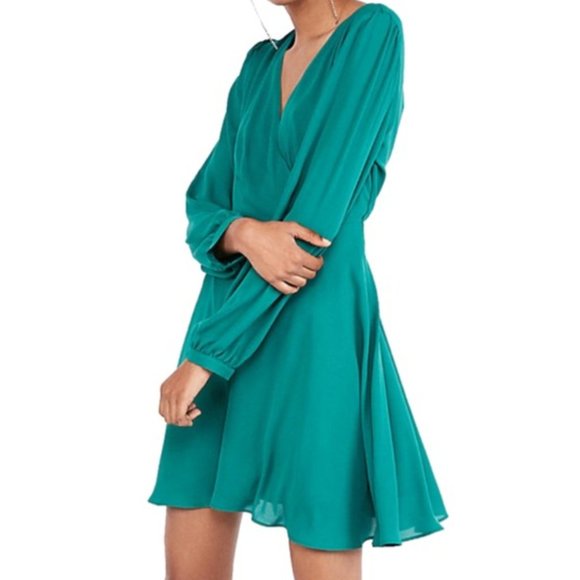 Express Long Sleeve Surplice Fit & Flare Dress - Picture 1 of 5